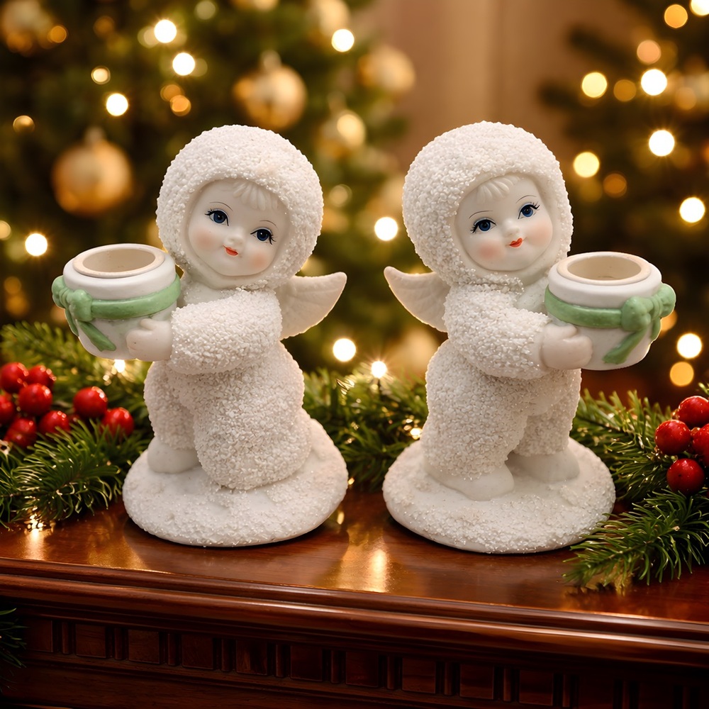 Vintage Robell Snow Baby Angel, Set of 2 Mini Candle Holders